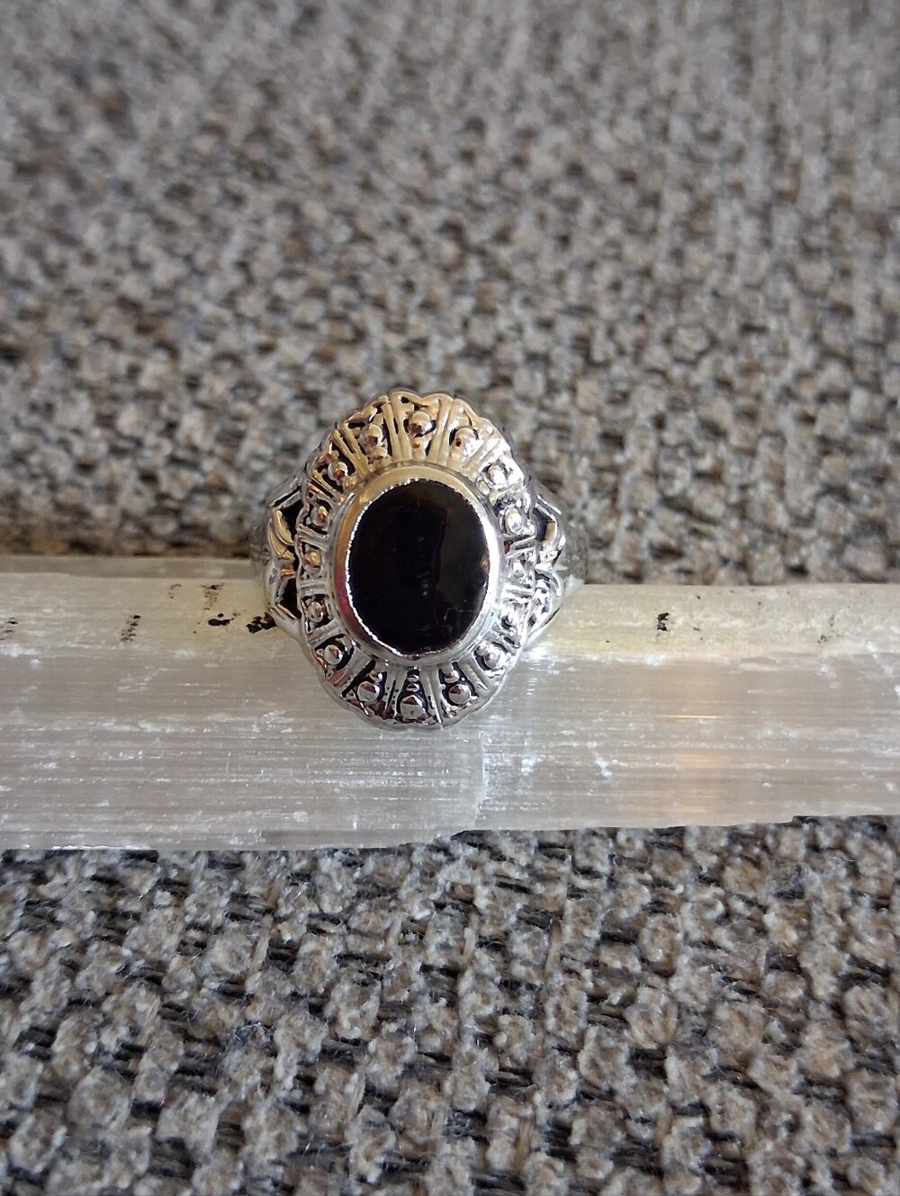 Vintage Silver Ring with Black Onyx Oval Center